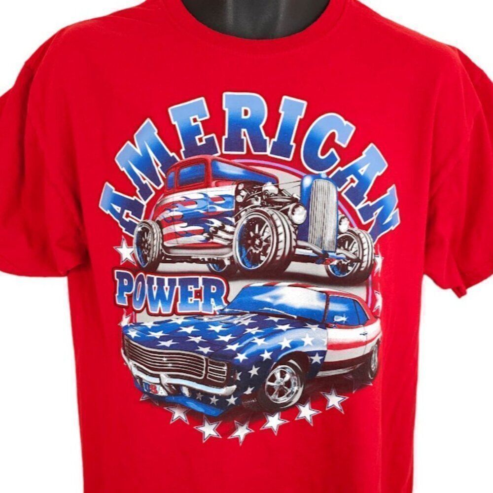 Muscle Car T Shirt Mens Size Medium Red American Power Patriotic Stars & Stripes